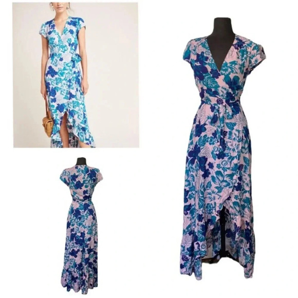 Anthropologie Dresses & Skirts - Nineteen Palms blue and pink floral wrap dress Size Medium